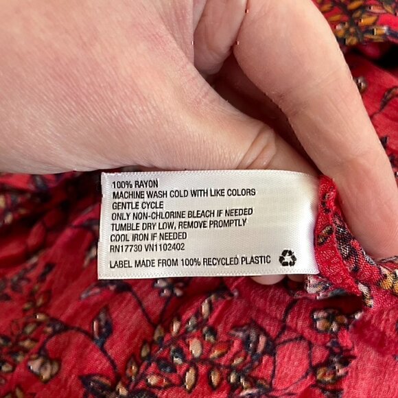 XHILARATION Coral Red Multi Floral Long Bell Flare Sleeve Wrap Surplice Romper S - Picture 10 of 12